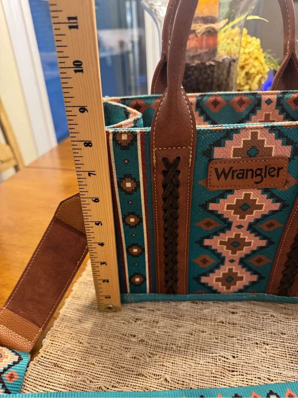 Wrangler Turquoise Aztec Canvas Satchel Crossbody Western Bag